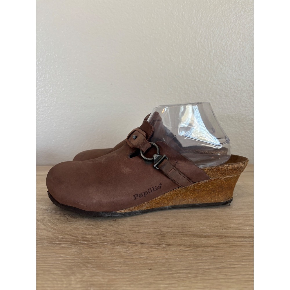 Papillio by Birkenstock Dana Brown Leather Wedge Mules Clogs Size 10 41